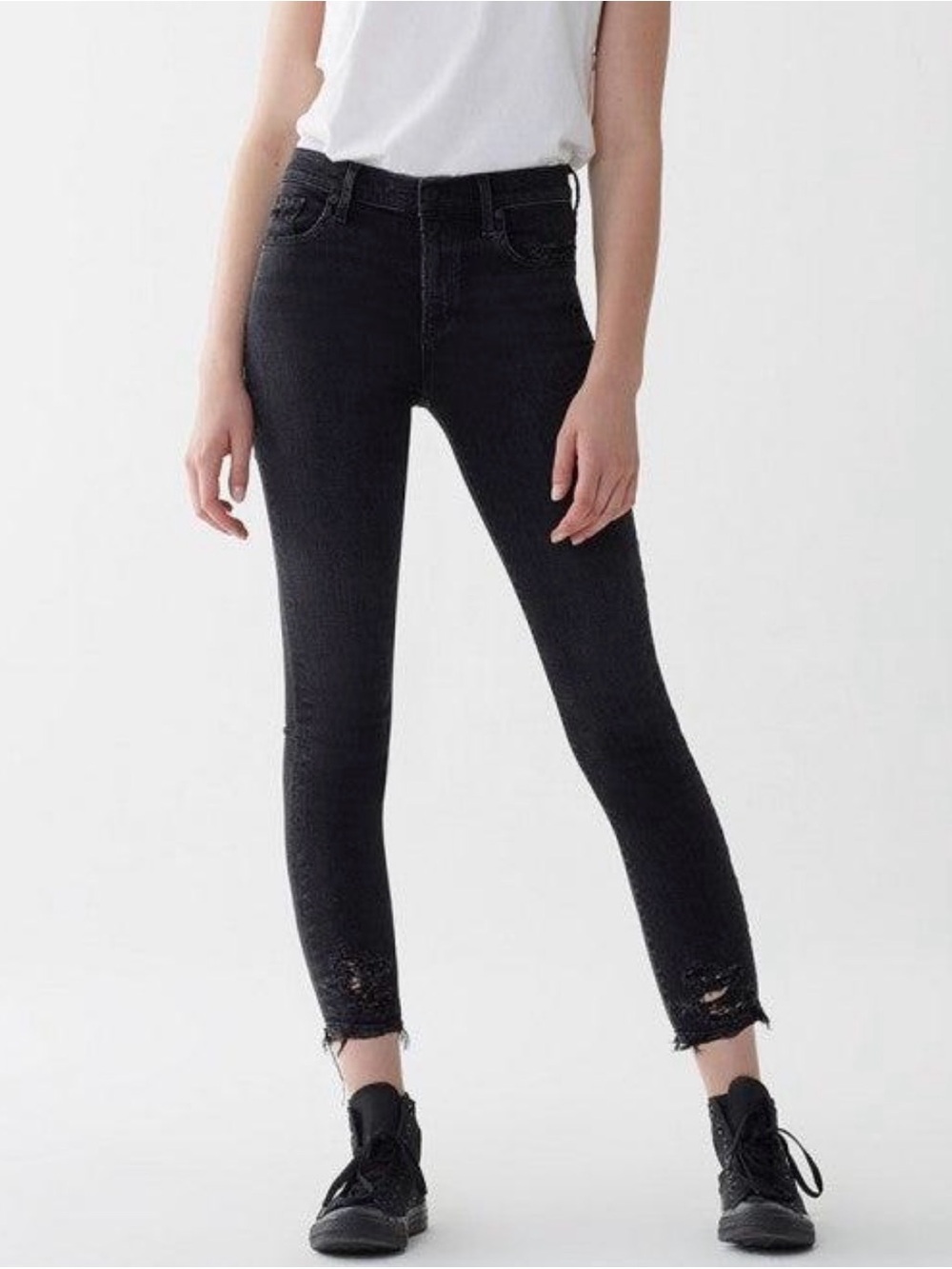 Agolde Black Skinny Jeans with Distressed Ankles